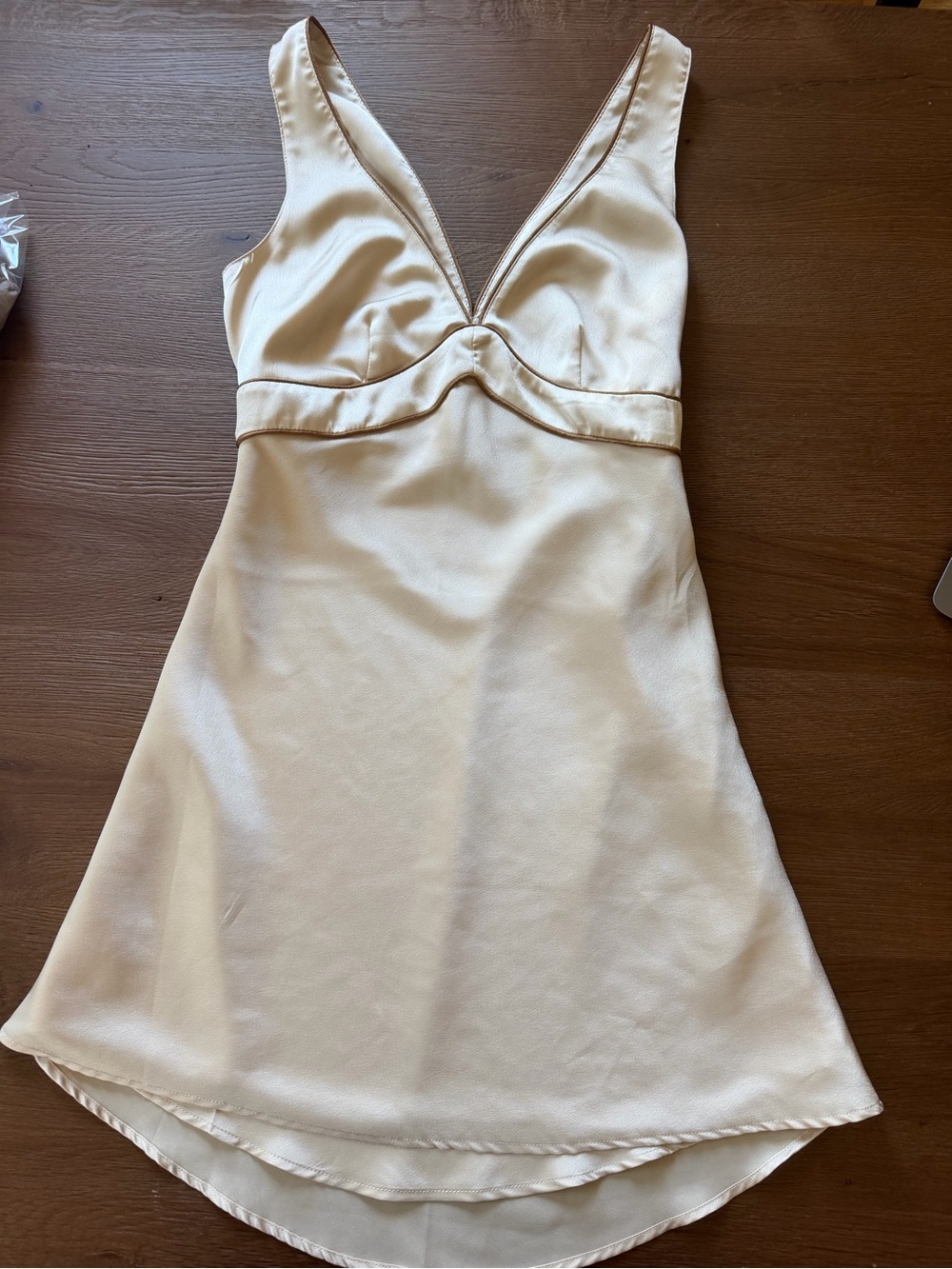 Abercrombie & Fitch Champagne Satin Plunge Mini Dress XS